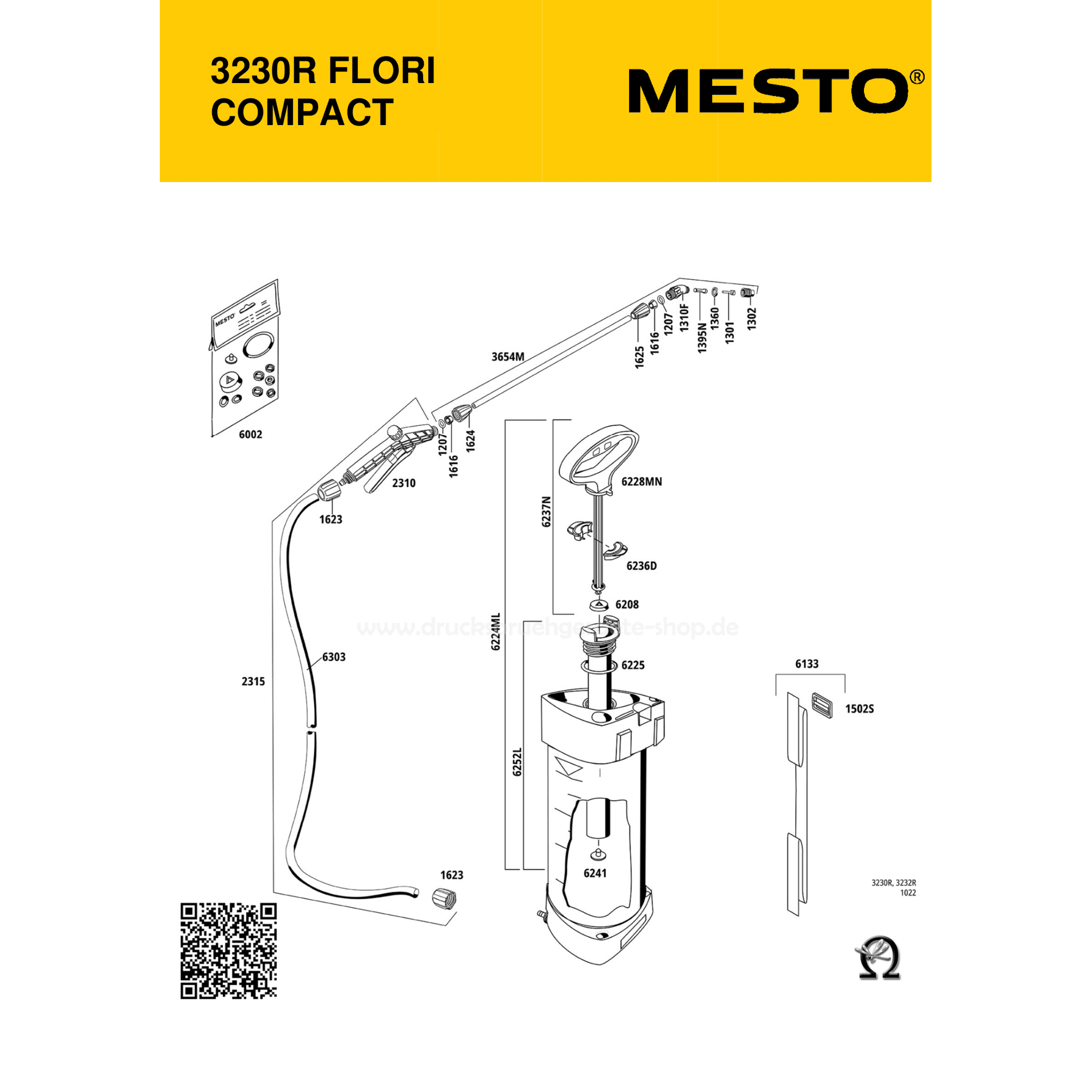 MESTO 3230R, Explosionszeichnung mit Ersatzteilnummern, MESTO Ventilscheibe 6241 mit Zapfen NBR