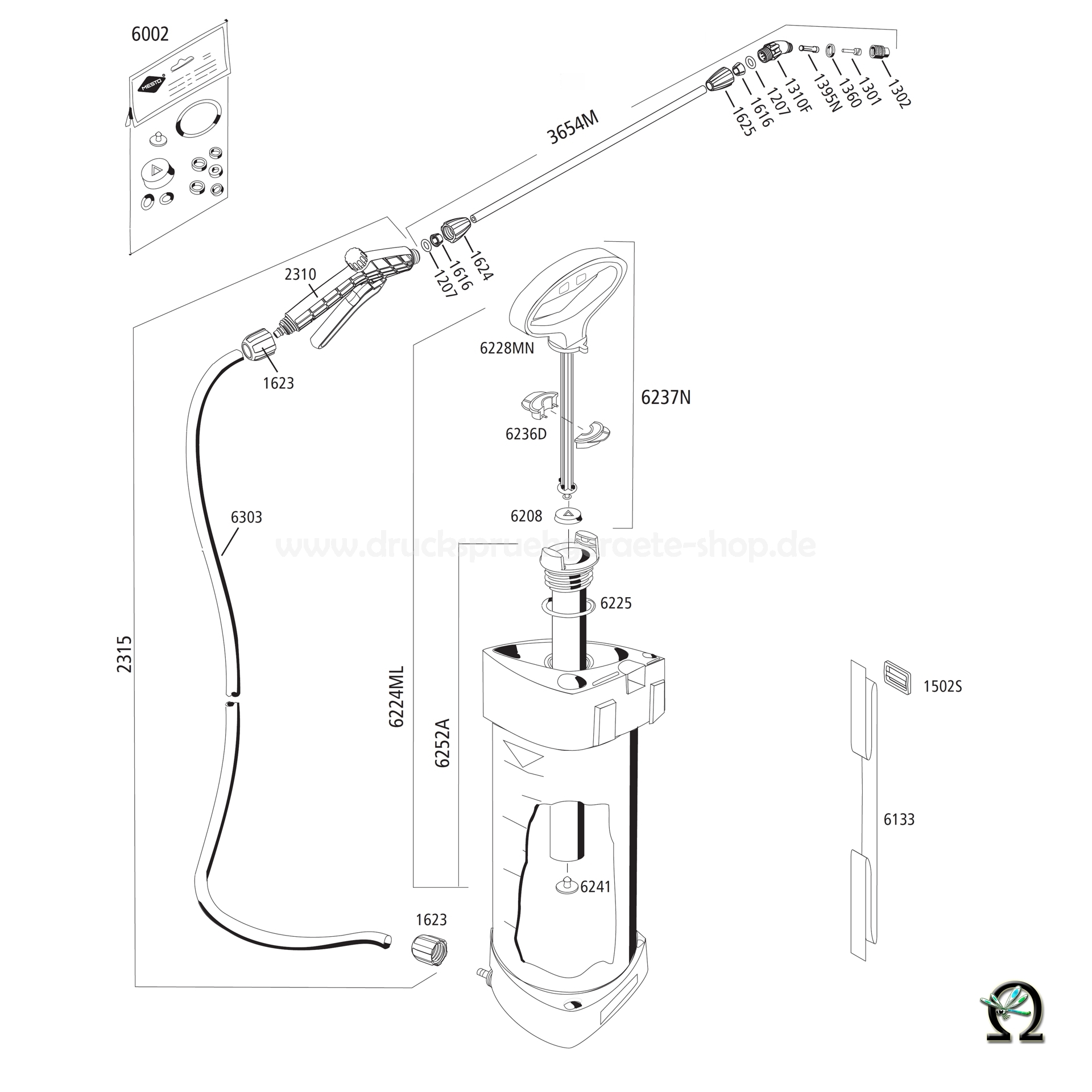 MESTO 3232R, Explosionszeichnung mit Ersatzteilnummern, MESTO Kolbenmanschette 6208 Ø 38 mm