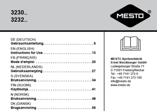 Die Bedienungsanleitung für das MESTO Drucksprühgerät 3230R FLORI COMPACT als PDF-Datei zum herunterladen und ausdrucken.