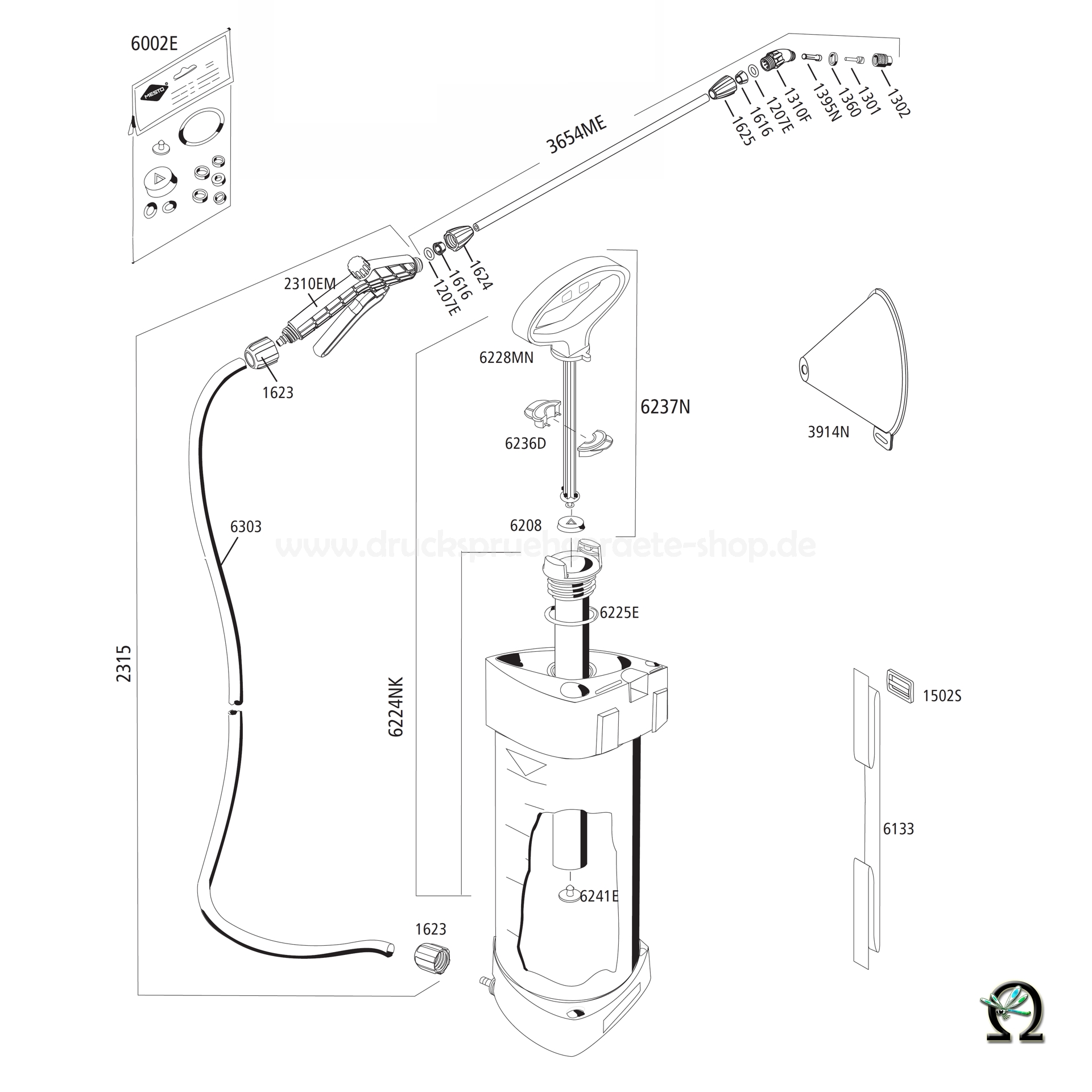 MESTO Drucksprühgerät 3232EM Zeichnung der Einzelteile