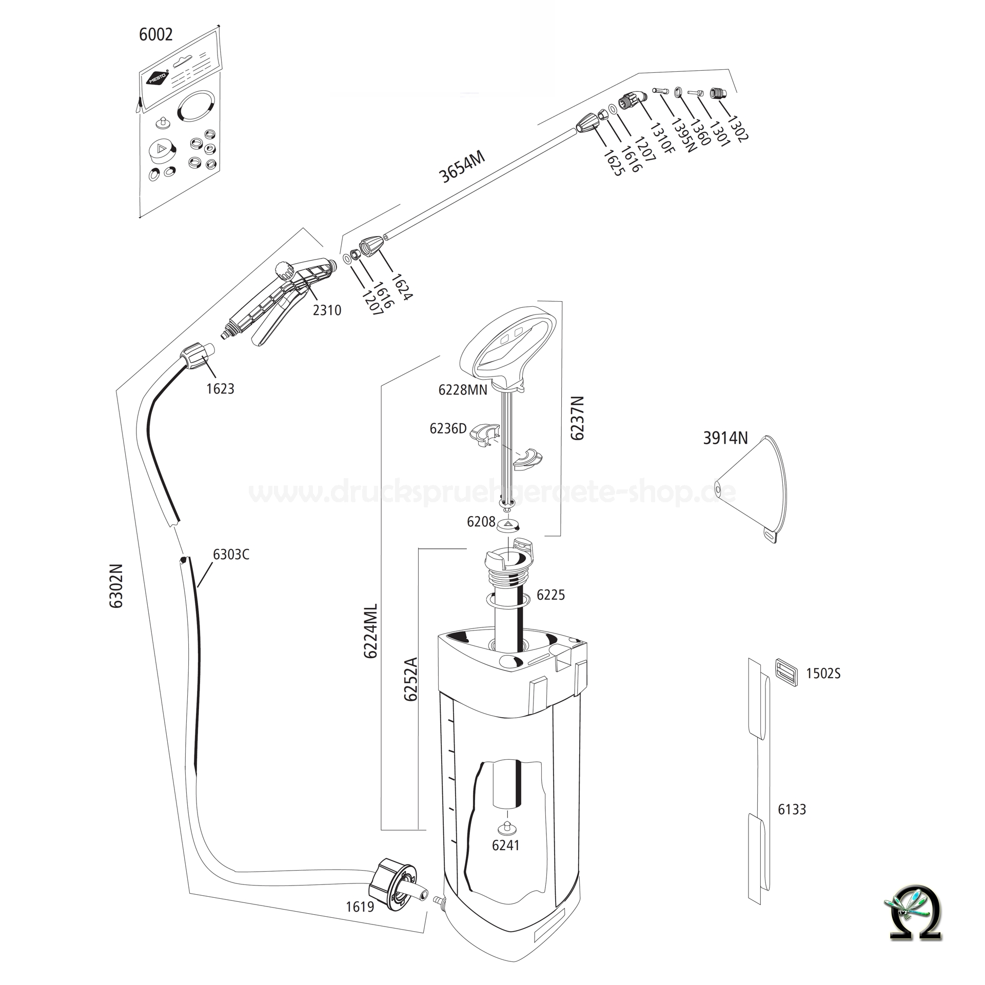 MESTO Drucksprühgerät 3232U HERBI Zeichnung der Einzelteile