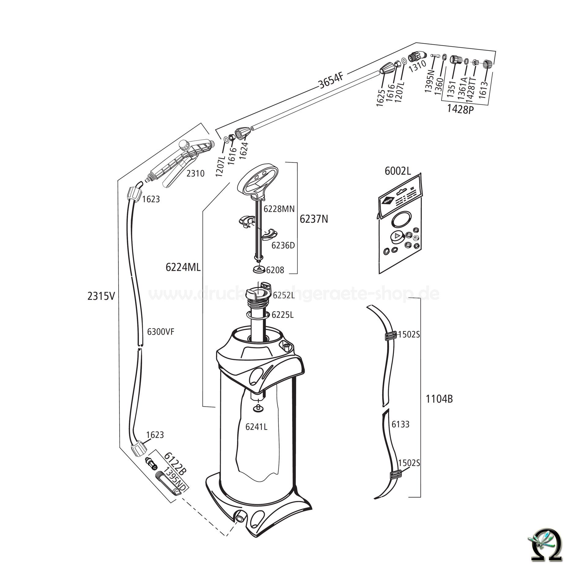 MESTO Drucksprühgerät 3237FM Zeichnung der Einzelteile