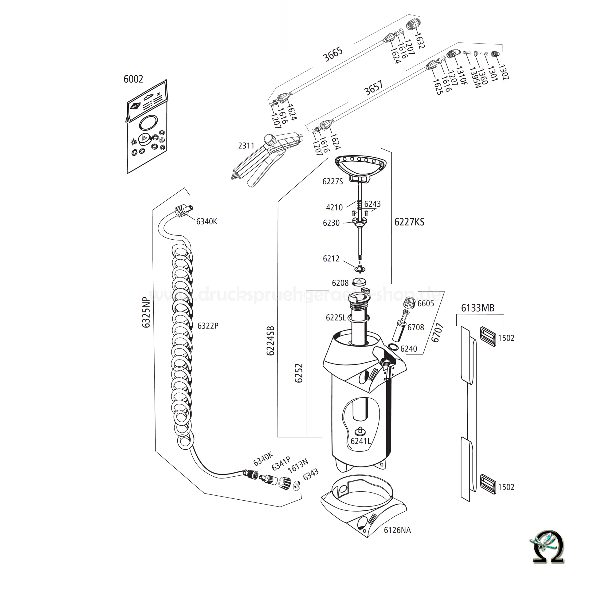 MESTO Drucksprühgerät 3270 PROFI Zeichnung der Einzelteile