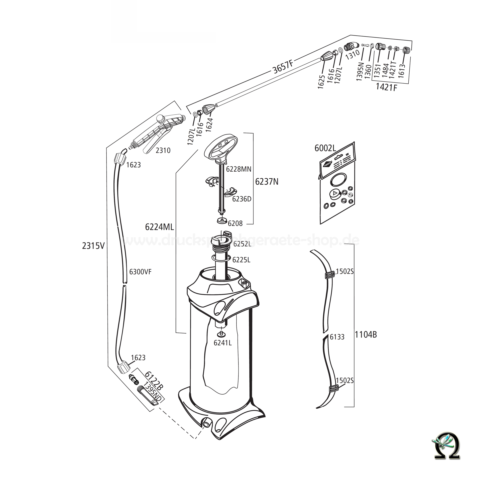 MESTO Drucksprühgerät 3278FP FIX PLUS Zeichnung der Einzelteile