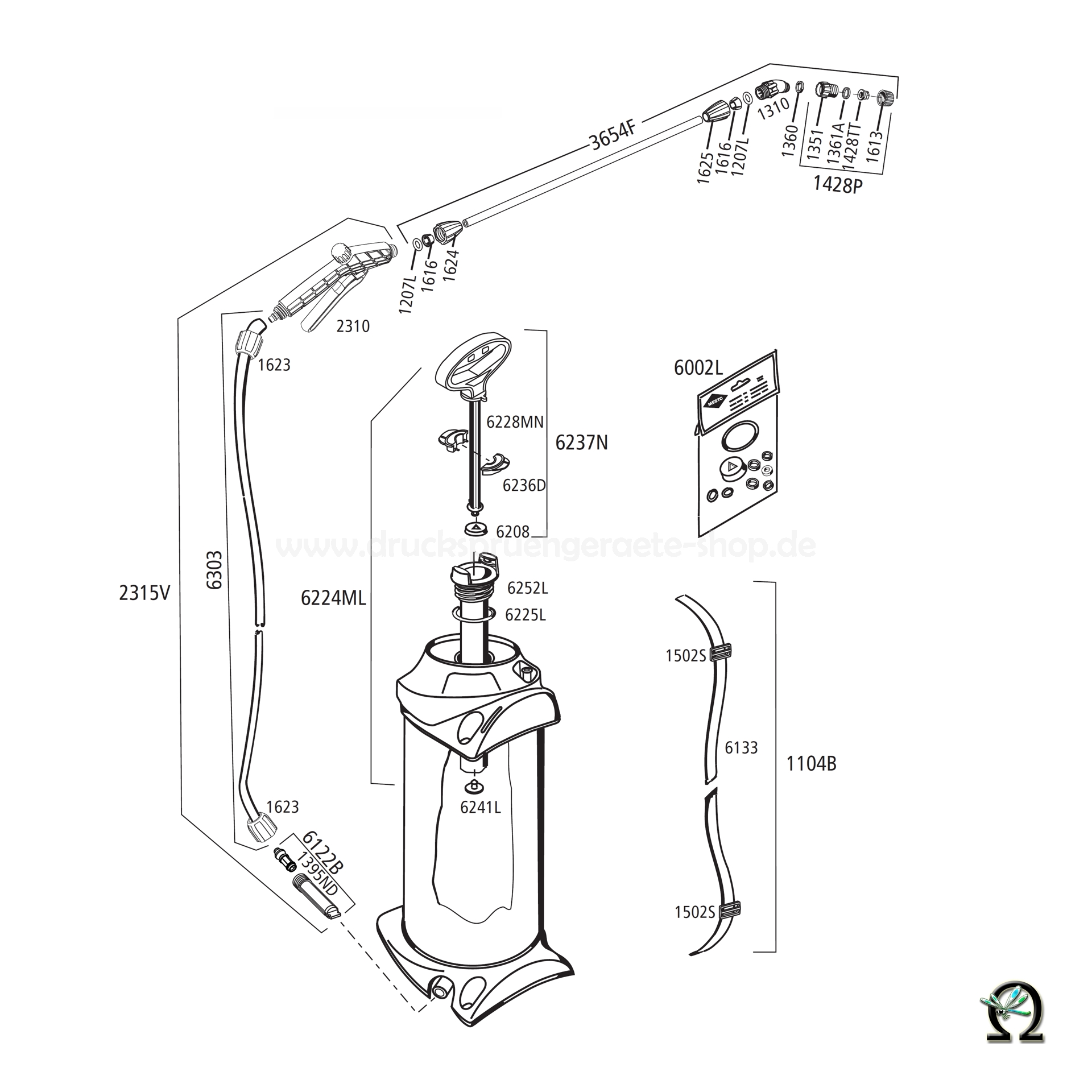 MESTO Drucksprühgerät 3278P PRIMER Zeichnung der Einzelteile