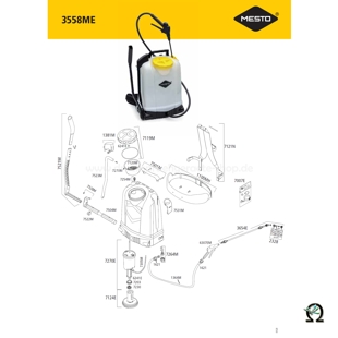 MESTO Rückenspritze 3558ME 18 Liter m. Flachstrahldüse PVDF 90-02 u. EPDM-Dichtungen Explosionszeichnung mit Ersatzteilliste als PDF zum herunterladen und ausdrucken