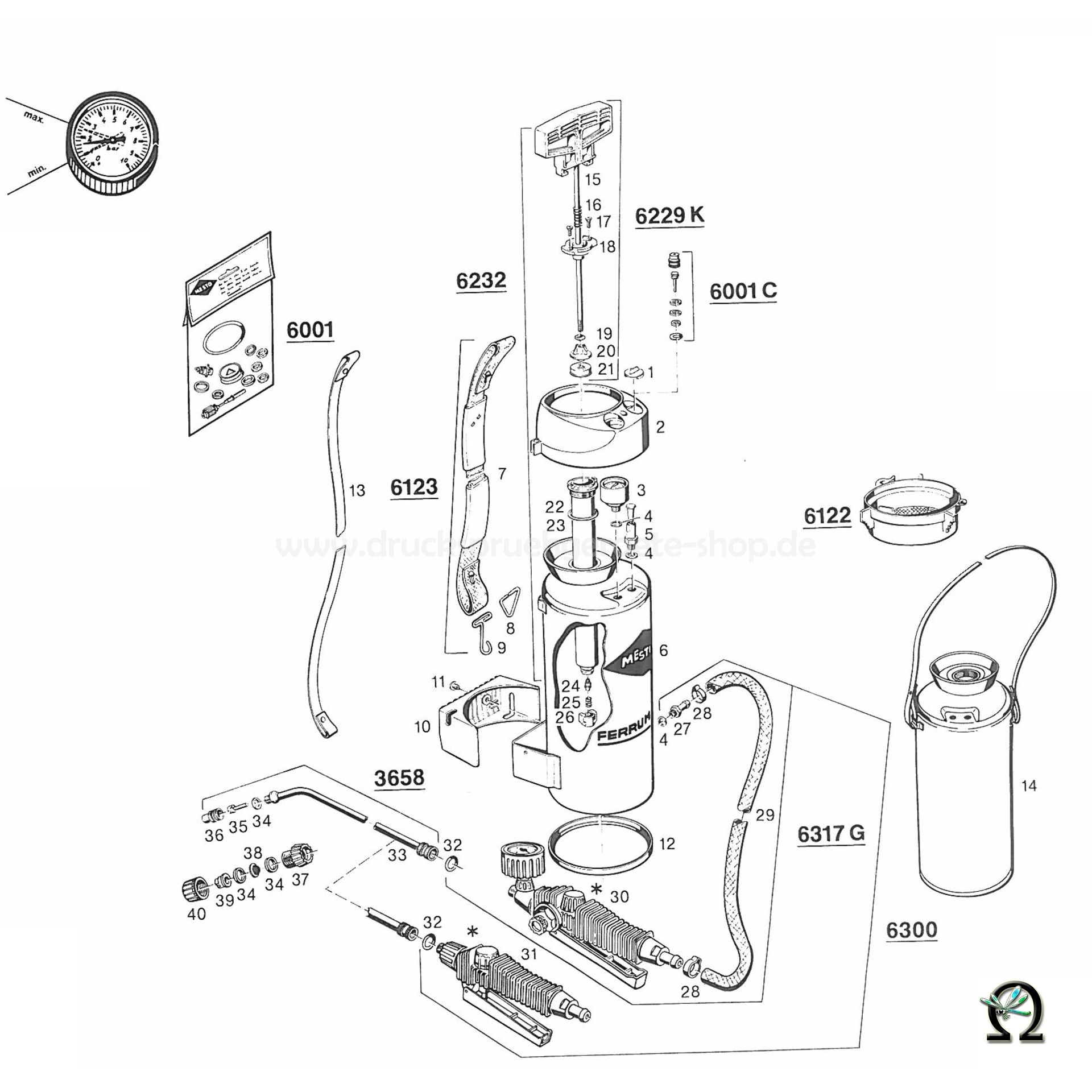 MESTO Hochdrucksprühgerät 3589 CERES, Zeichnung der Einzelteile