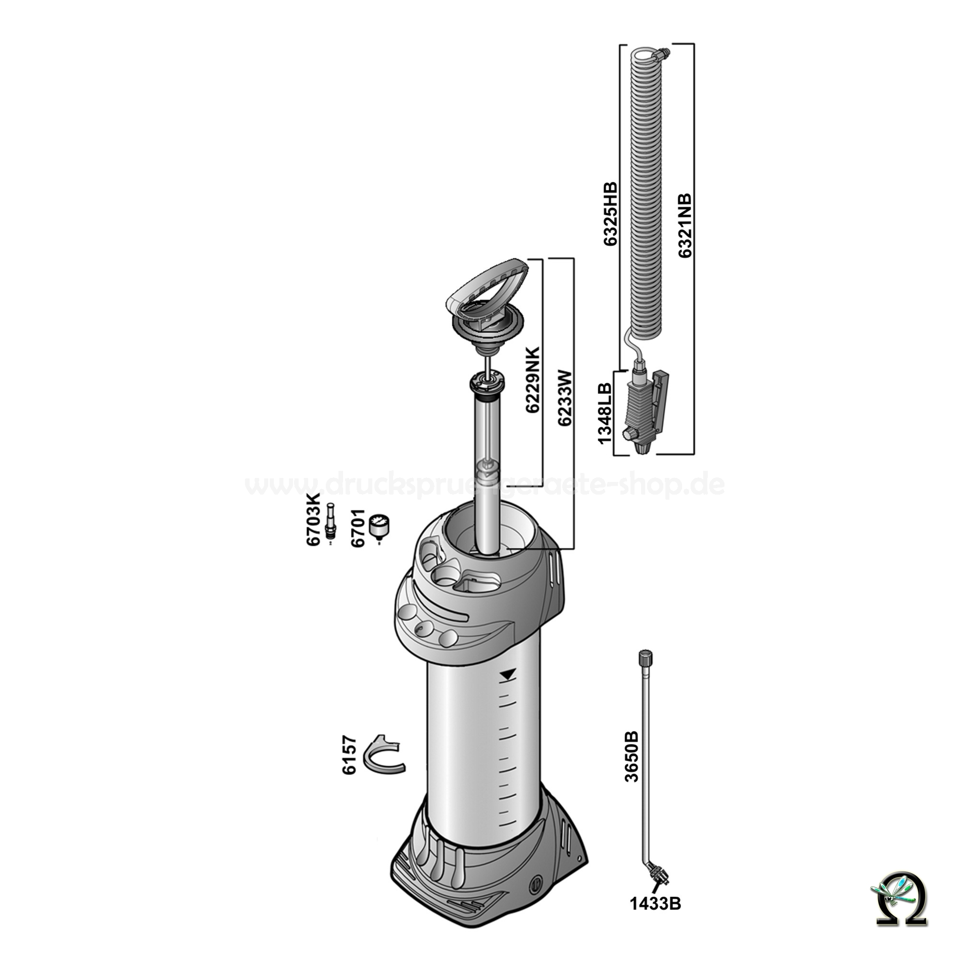 Mesto Hochdrucksprühgerät 3595FB INOX PLUS - 6 Liter, Zeichnung der Einzelteile